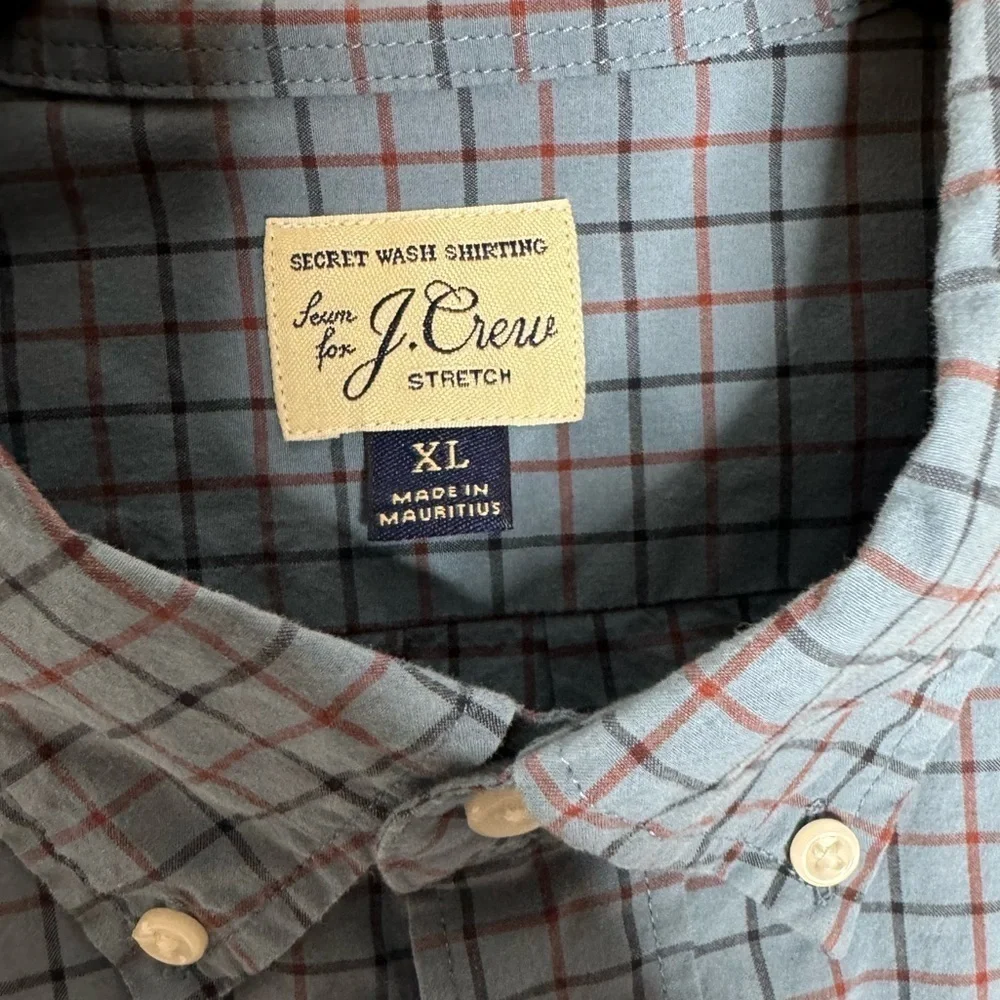 NWT J Crew Men Secret Wash Shirt Mens XL Blue Checkered Stretch Gingham